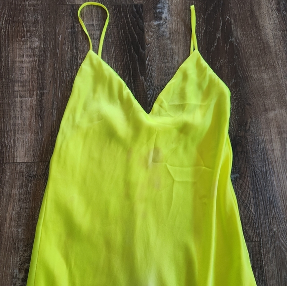 L'Agence Jodie V Neck Slip Dress in Chartreuse Yellow Silk Sleeveless 4 *Defect* - Picture 3 of 13